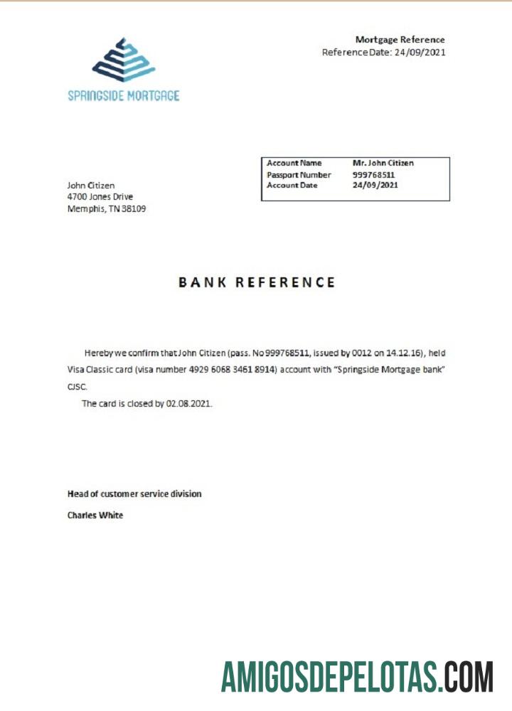 Referência de fechamento de hipoteca Springside nos EUA exemplo